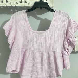 Waffle Knit Ruffle Sleeve Boutique Top